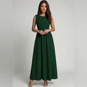 Gathered-Waist A-Line Maxi Dress With Pockets Green